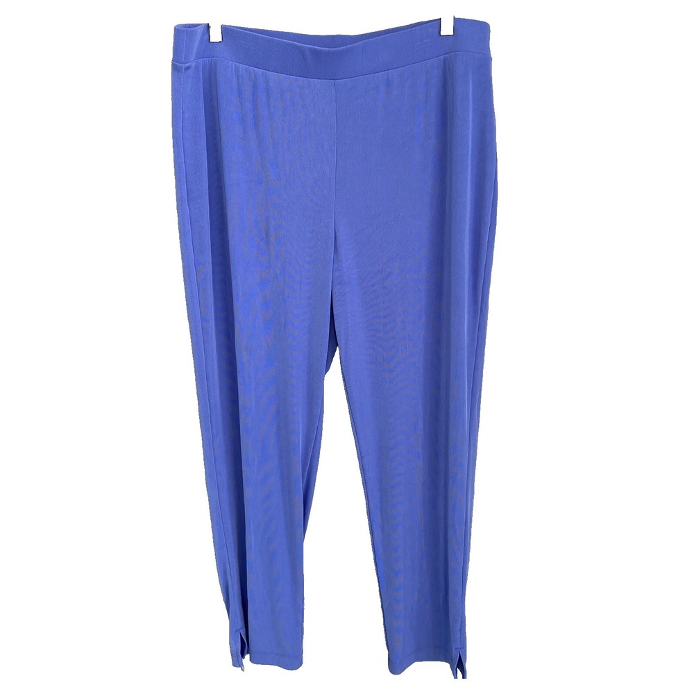 Easywear Chicos Women 3 Wide Leg Pull On Pants Knit Blue Stretchy Waistband